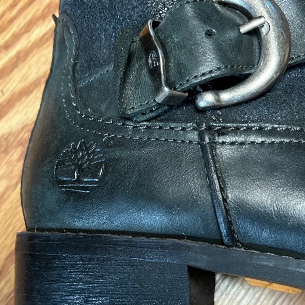 Timberland Black Leather Heeled Boots Size 8 - Picture 9 of 13